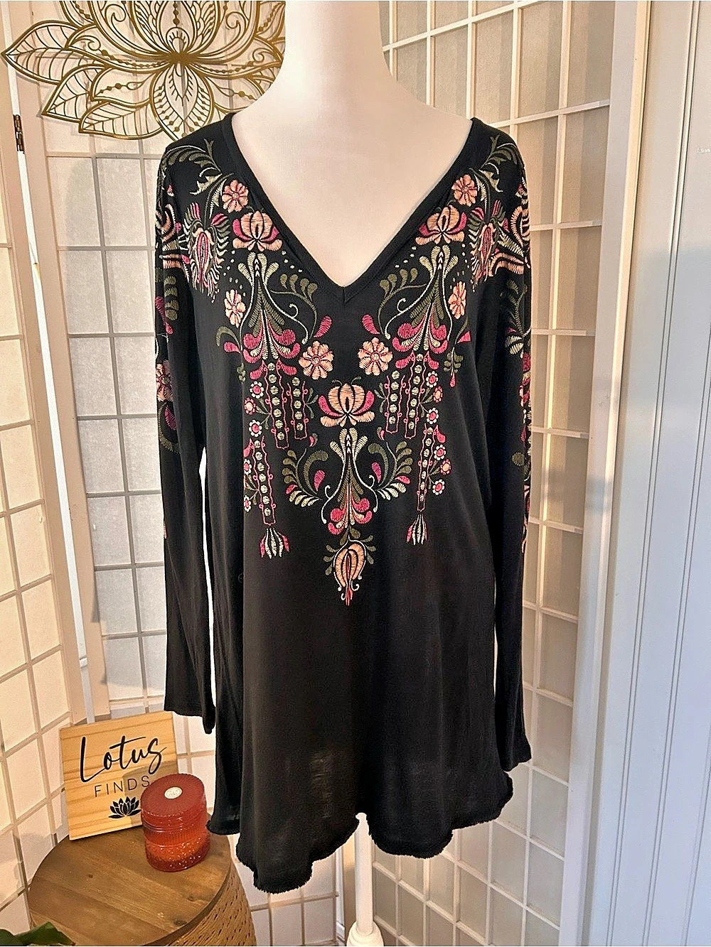 Signature Collection Black Embroidered-Look Tunic or Mini Dress, XL